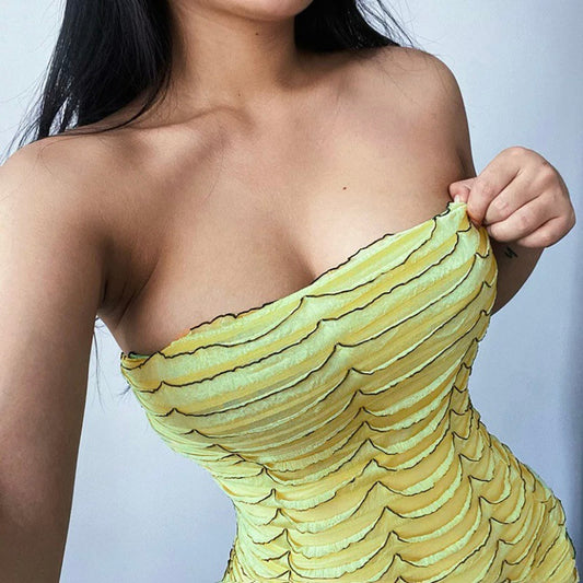 Ruffles Pencil Dress (Yellow )