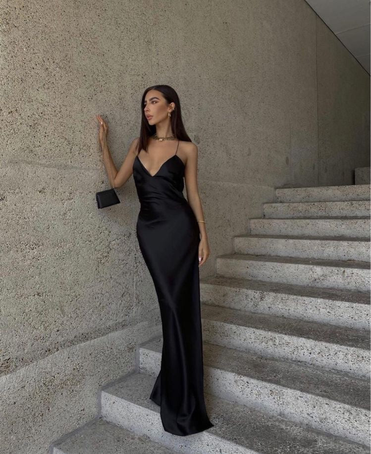 Black long Satin dress 