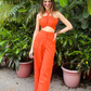 Halter Neck Linen Top With Pants Orange