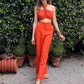 Halter Neck Linen Top With Pants Orange