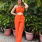 Halter Neck Linen Top With Pants Orange