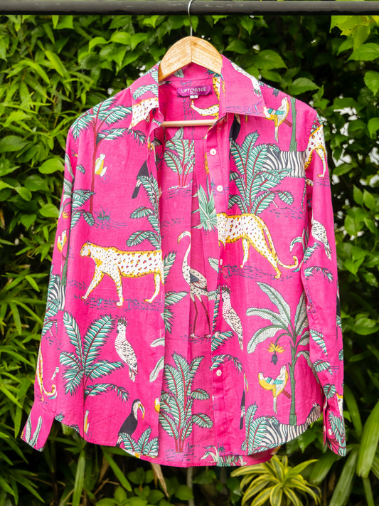 Printed Cotton Shirt Rani Pink Jungle Print