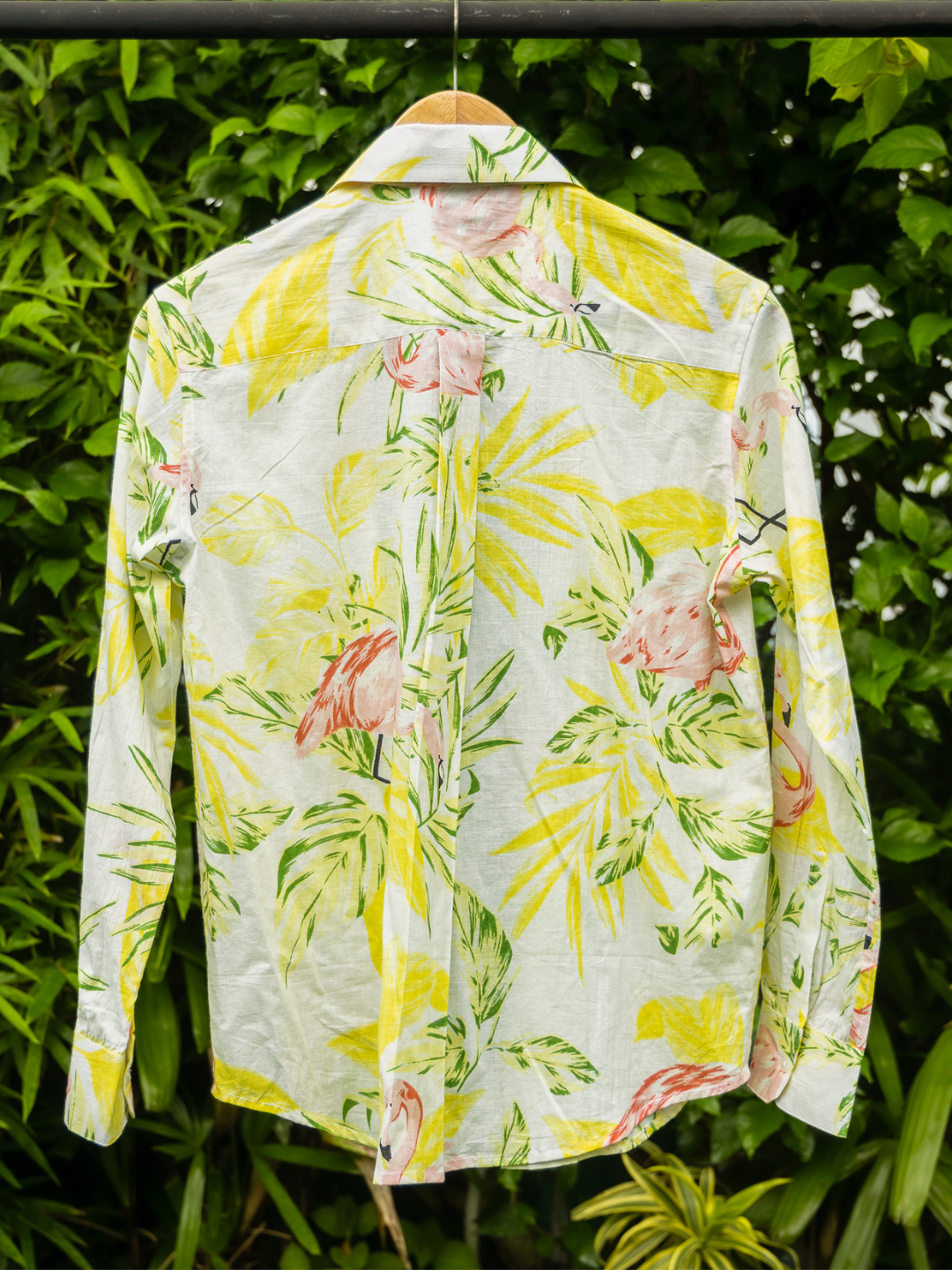 Printed Cotton Shirt White-Yellow Leafy Print