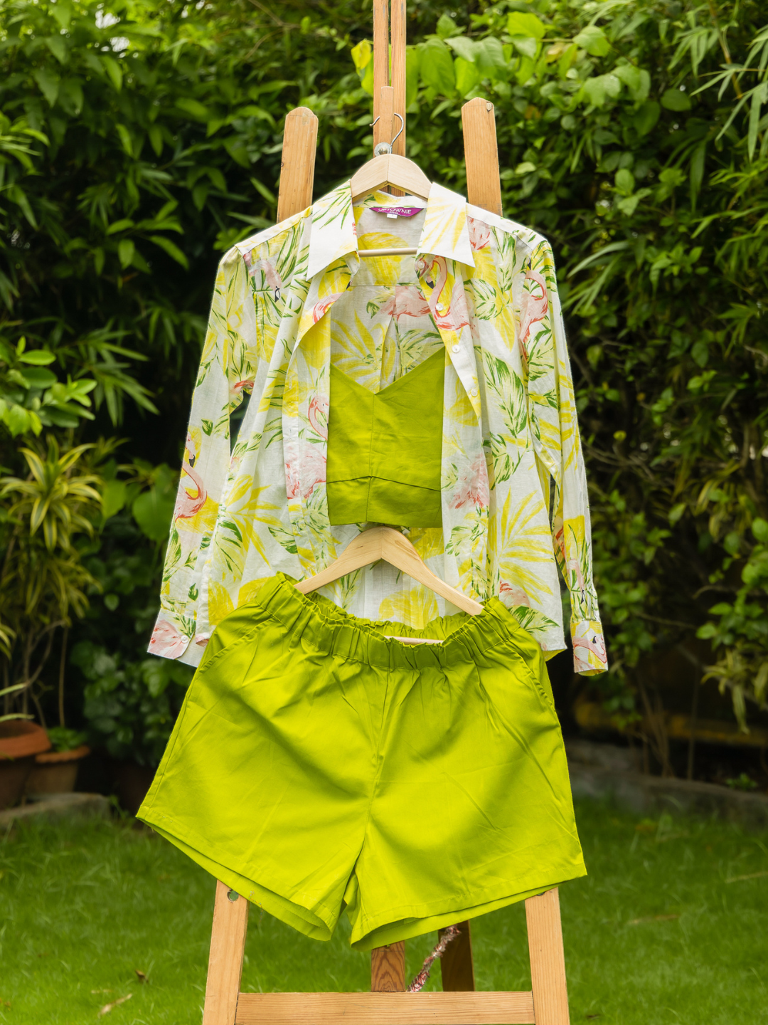 Printed Cotton Shirt White-Yellow Leafy Print