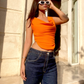 Cotton Stretchable Draped Crop Top Orange