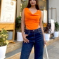 Cotton Stretchable Draped Crop Top Orange