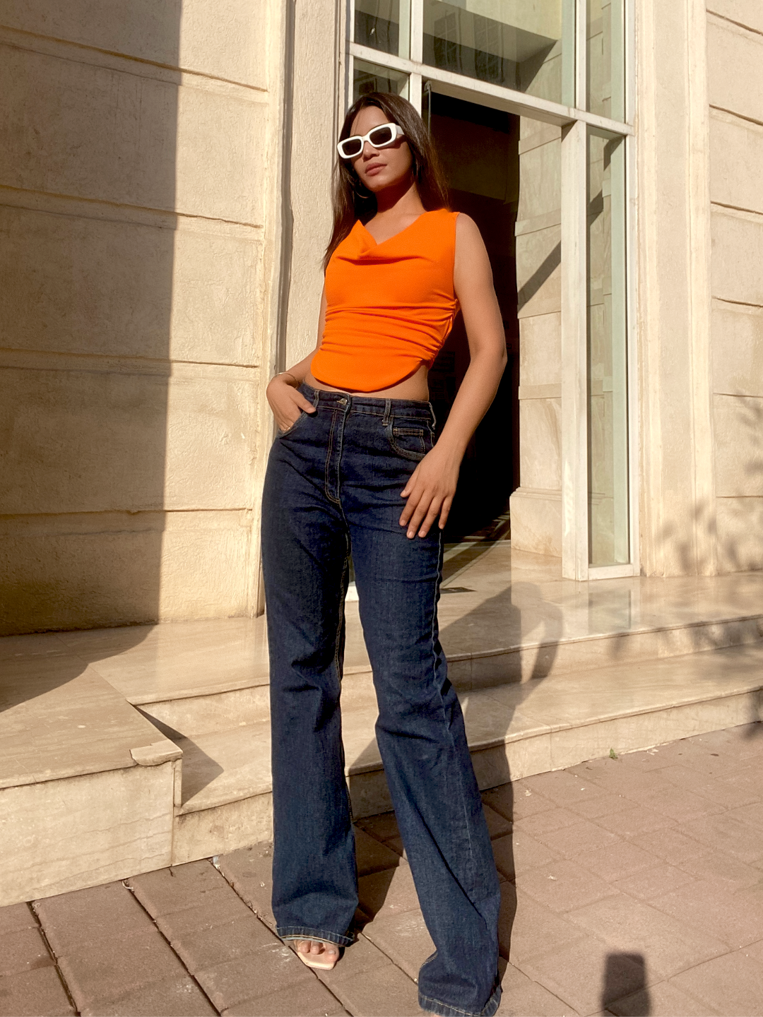 Cotton Stretchable Draped Crop Top Orange