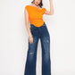 Cotton Stretchable Draped Crop Top Orange