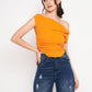 Cotton Stretchable Draped Crop Top Orange