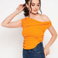 Cotton Stretchable Draped Crop Top Orange