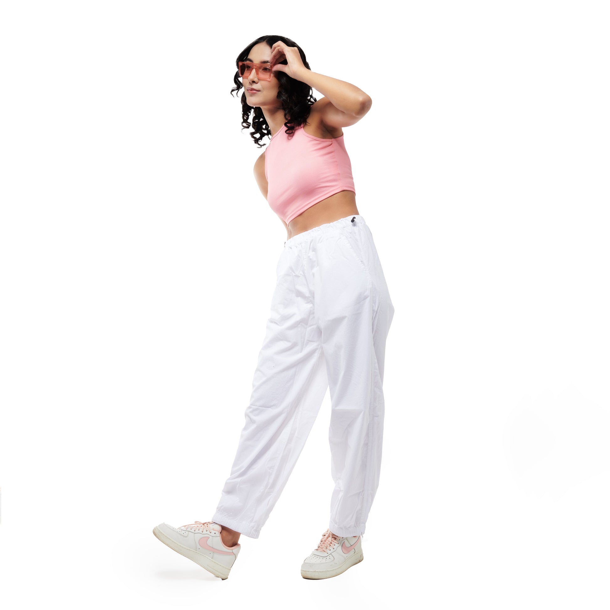 IZF Unisex White Parachute Pants White 100% cotton