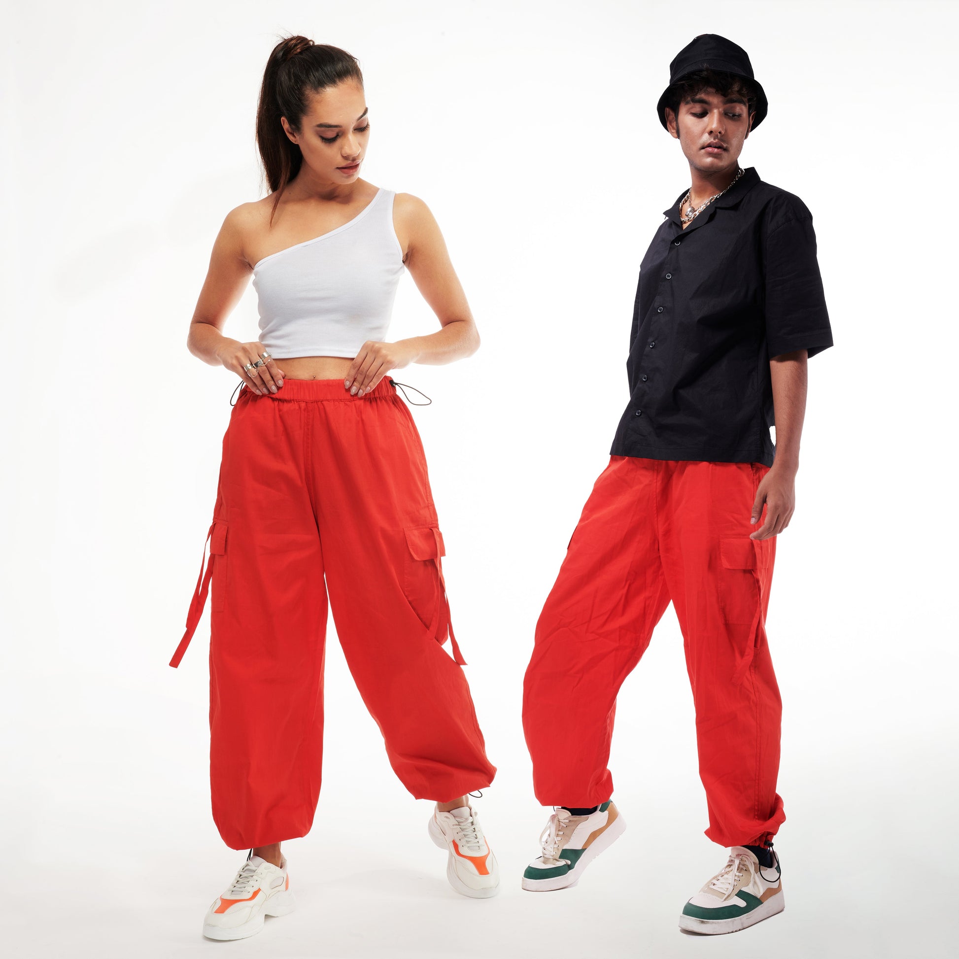 IZF Red Cargo Parachute Pants Red Cotton