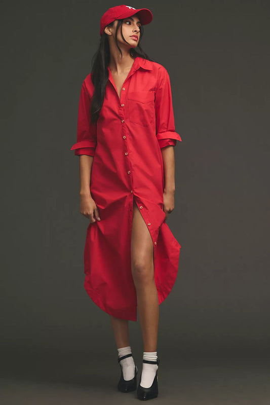 Red Long Shirt Dress 