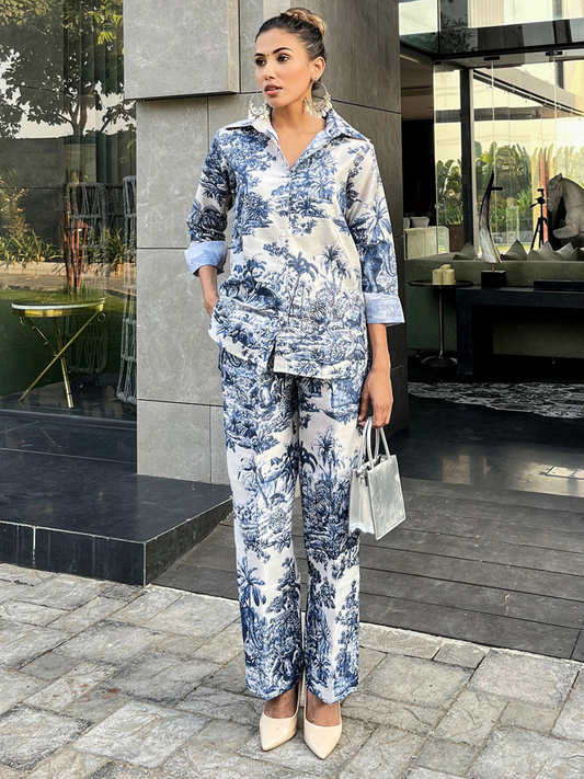 Printed Linen 2 Piece Co-ord Set Porcelain Print