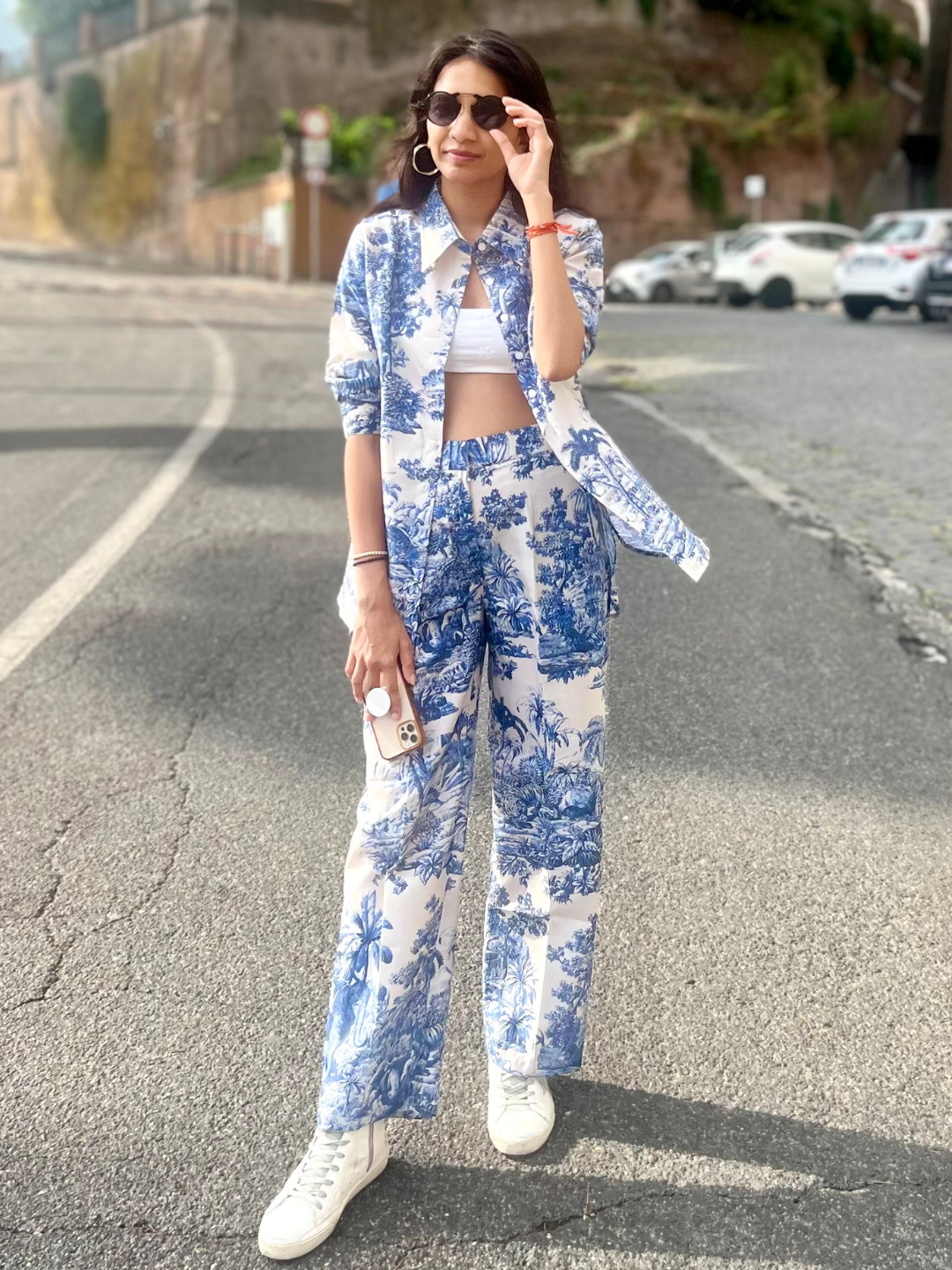 Printed Linen 2 Piece Co-ord Set Porcelain Print