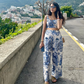 Three Piece Linen Co-ord Set Porcelain Print