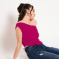 Cotton Stretchable Draped Crop Top Berry