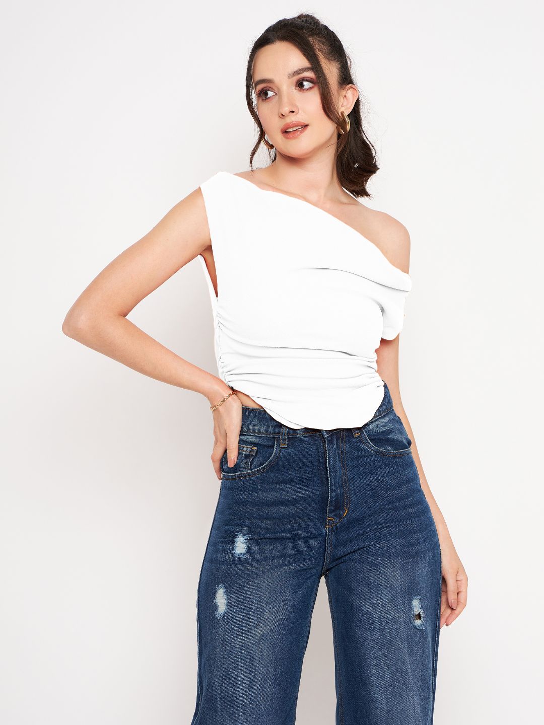 Cotton Stretchable Draped Crop Top Berry