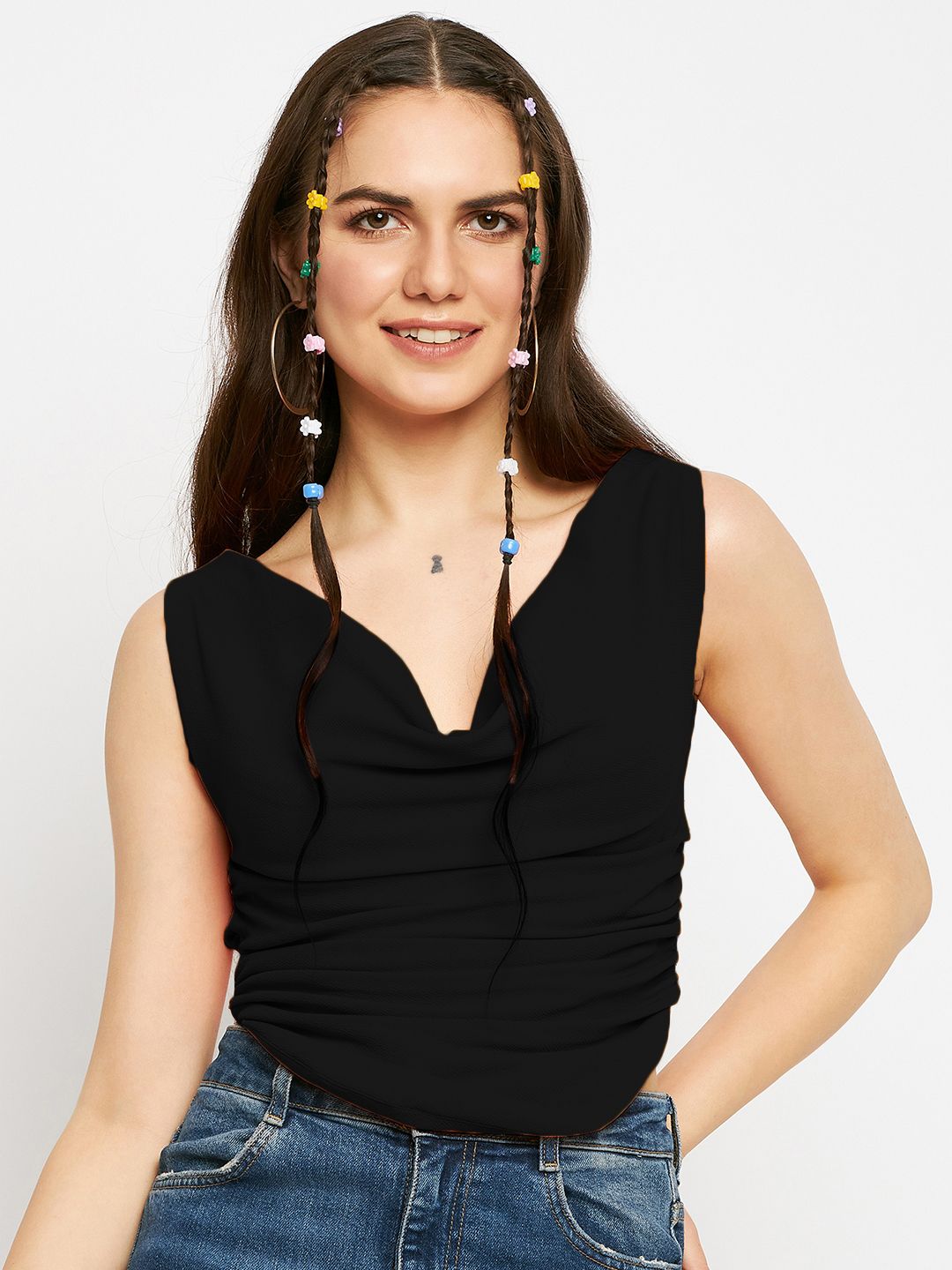 Cotton Stretchable Draped Crop Top Berry