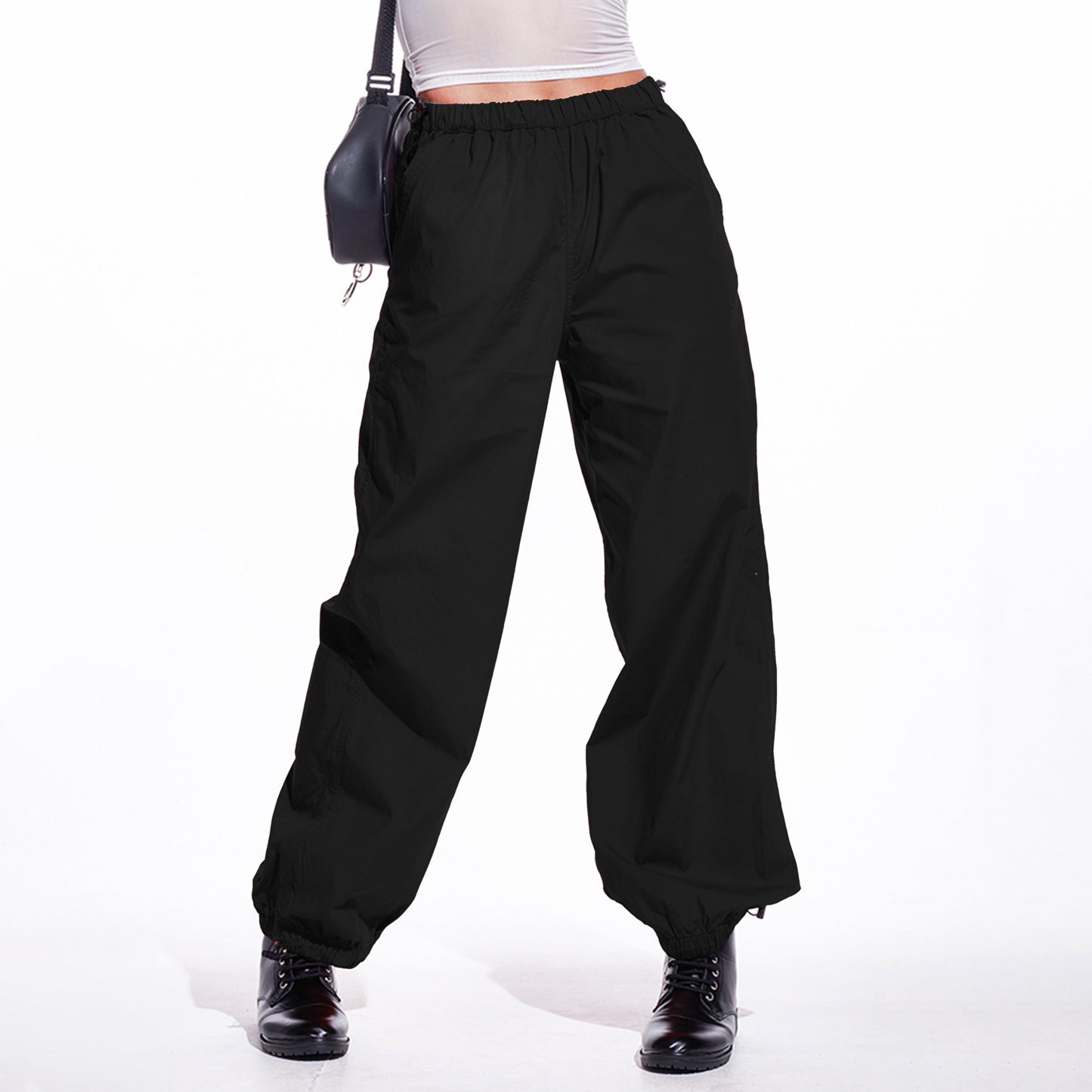 Unisex Black Parachute Pants Black 100% cotton