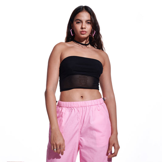 Black Mesh Tube Top Black Polyester