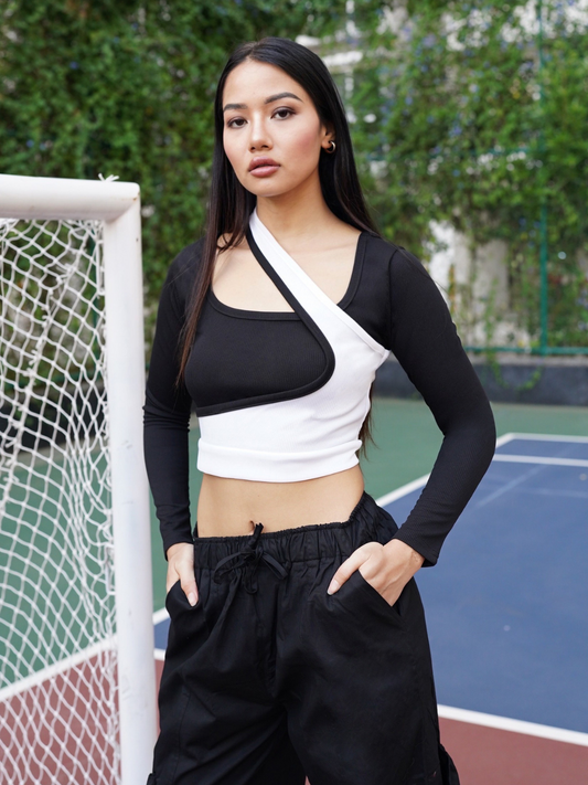 Stretchable Dual-Ribbed Top Black & White