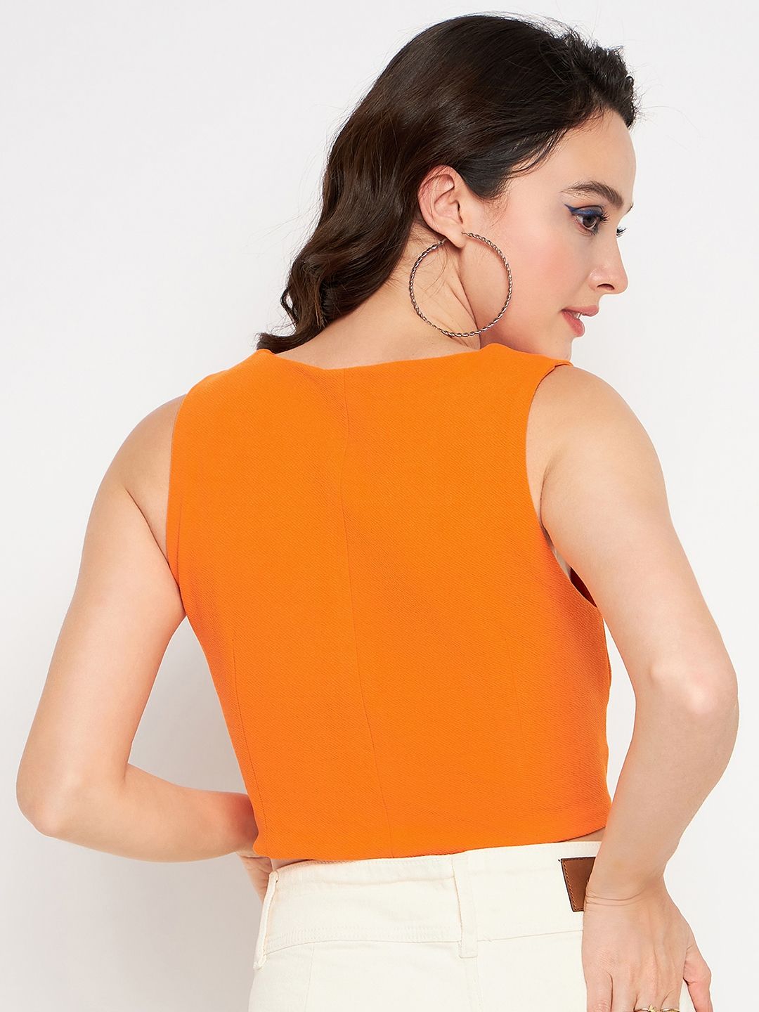 Cotton Stretchable Knotted Short Top Orange