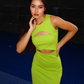 Stretchable Ribbed Bandage Dress Neon Green