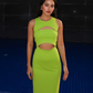 Stretchable Ribbed Bandage Dress Neon Green