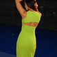 Stretchable Ribbed Bandage Dress Neon Green