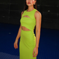 Stretchable Ribbed Bandage Dress Neon Green