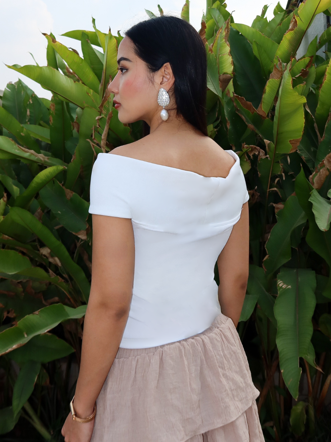 Off-Shoulder Rose Top White