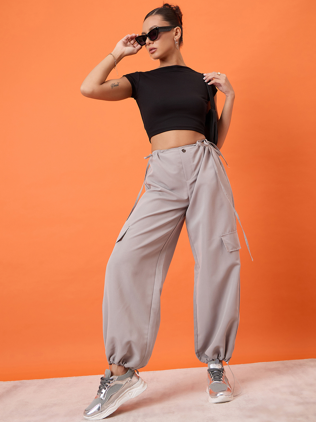 Half Sleeve Ribbed Stretchable Backless Top Orange