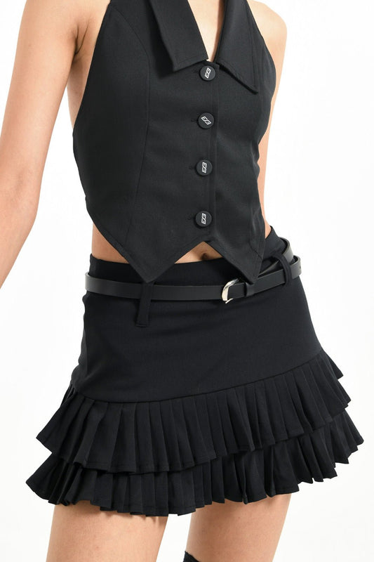 Black Pleated Chilling Skirt 