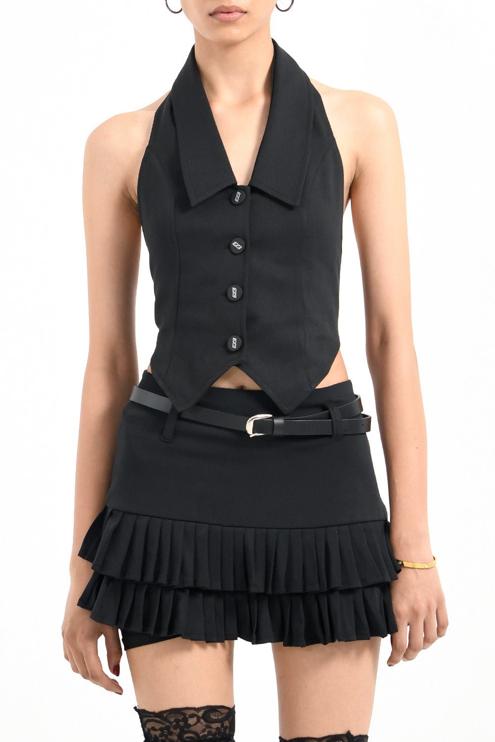 Black Pleated Chilling Skirt 