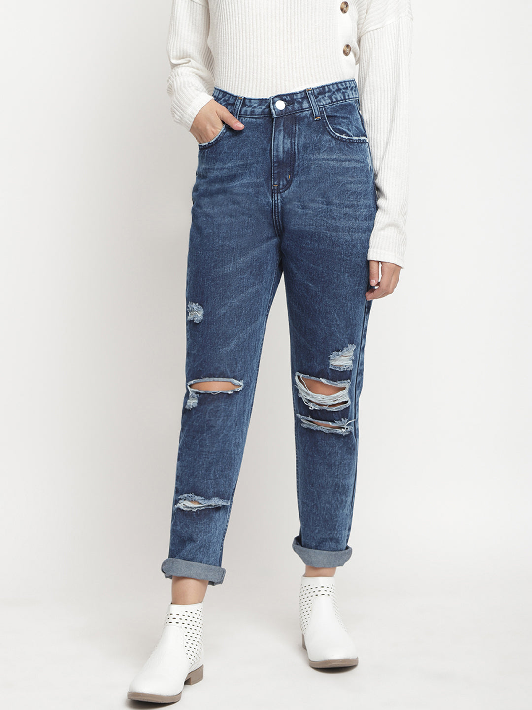 Distressed Boyfriend Fit Jeans