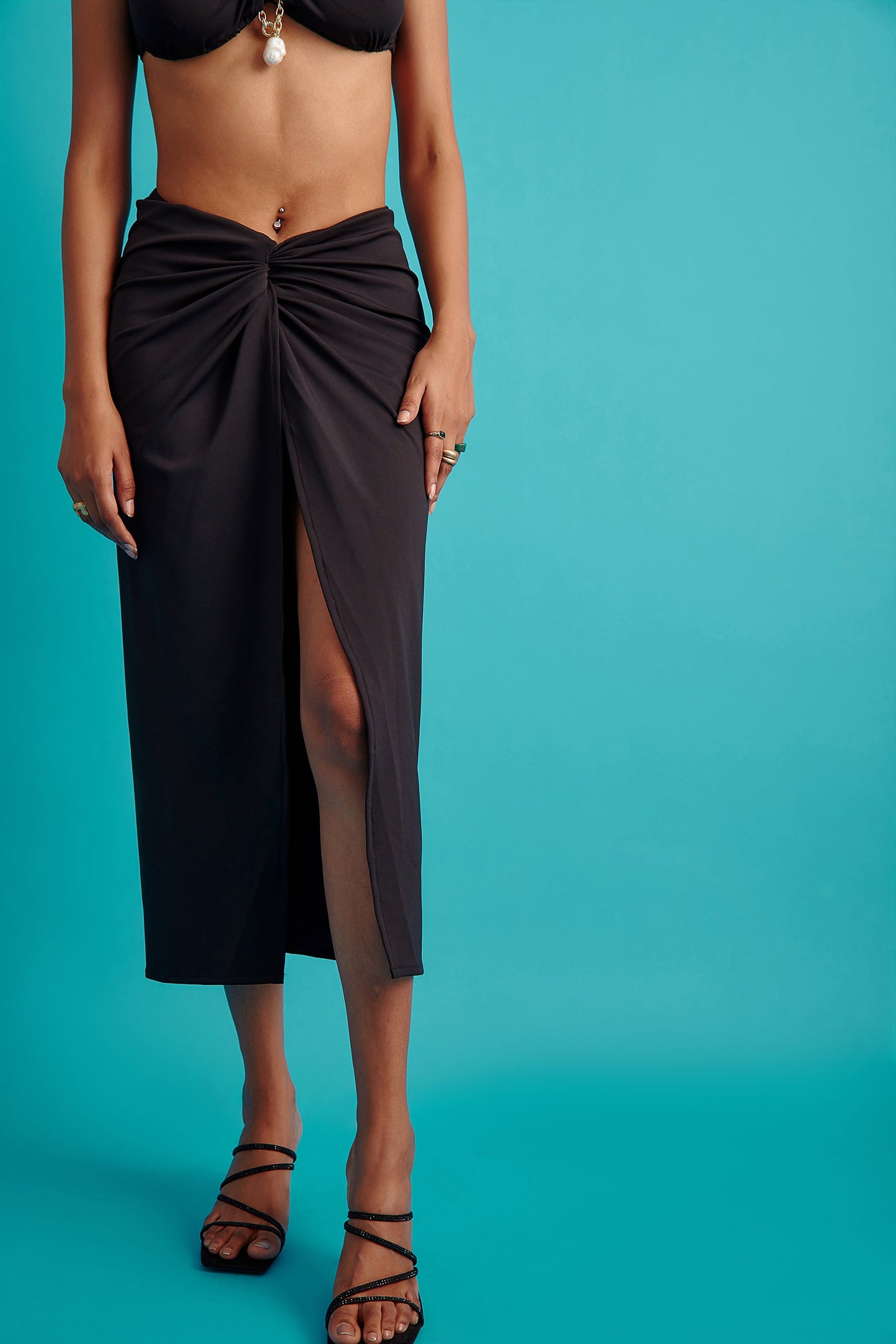 Asymmetrical Knotted Skirt Black