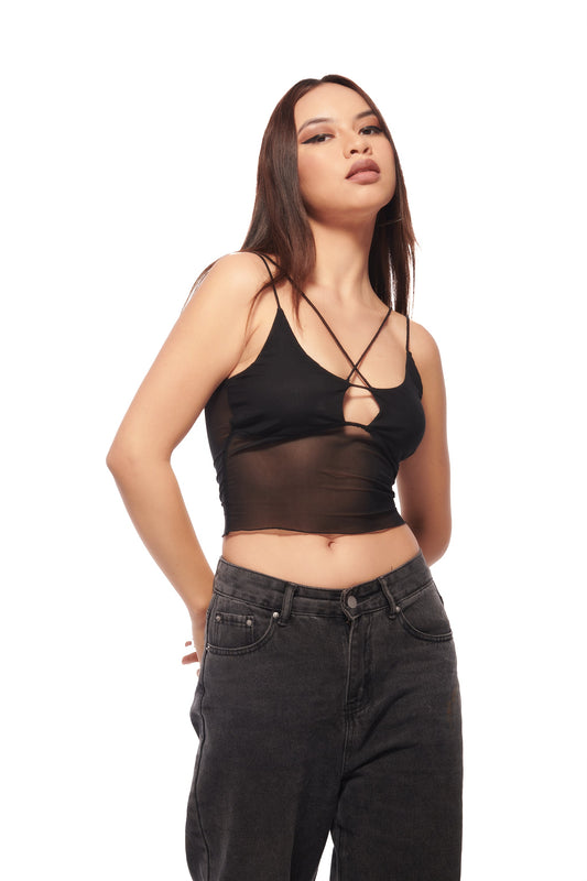 IZF Black Mesh Top Black Poly stretch mesh