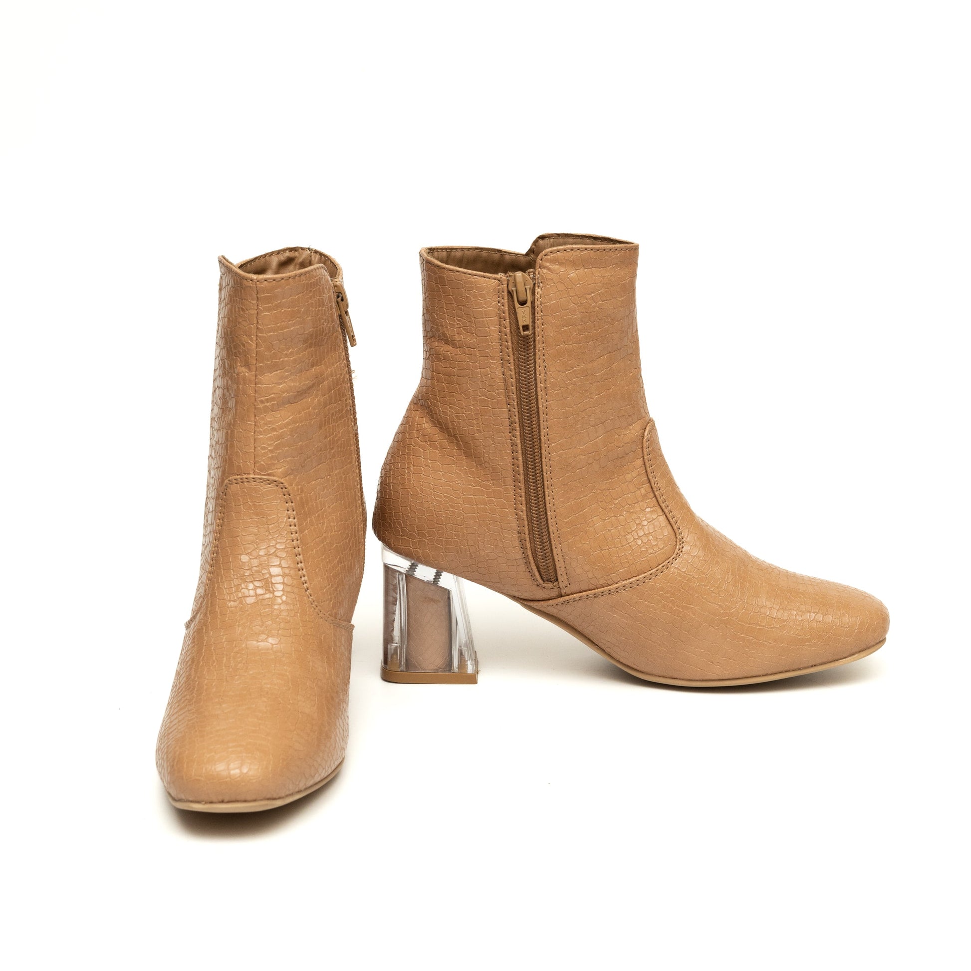 Block Heel Ankle Boots - Beige 