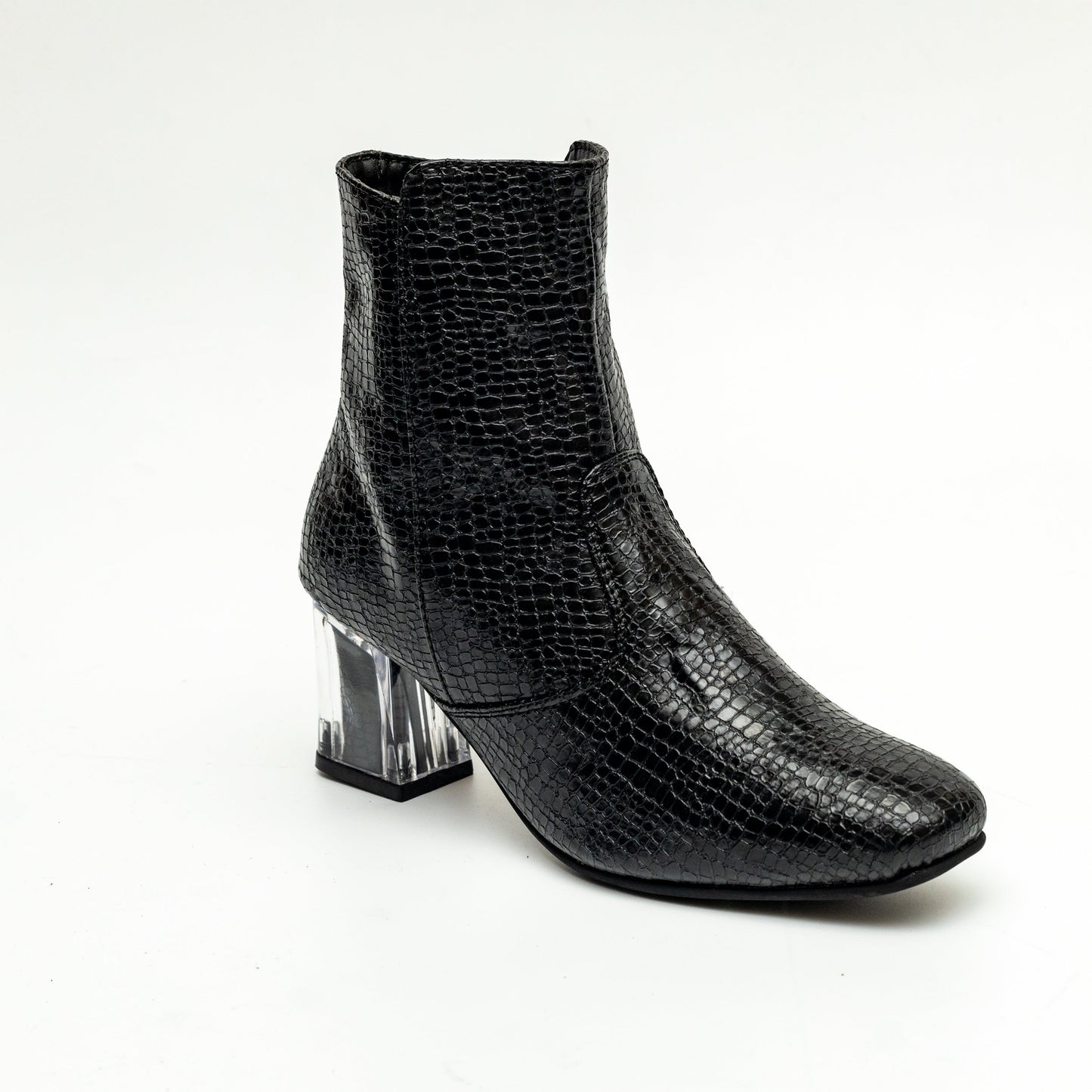 Block Heel Ankle Boots - Black 