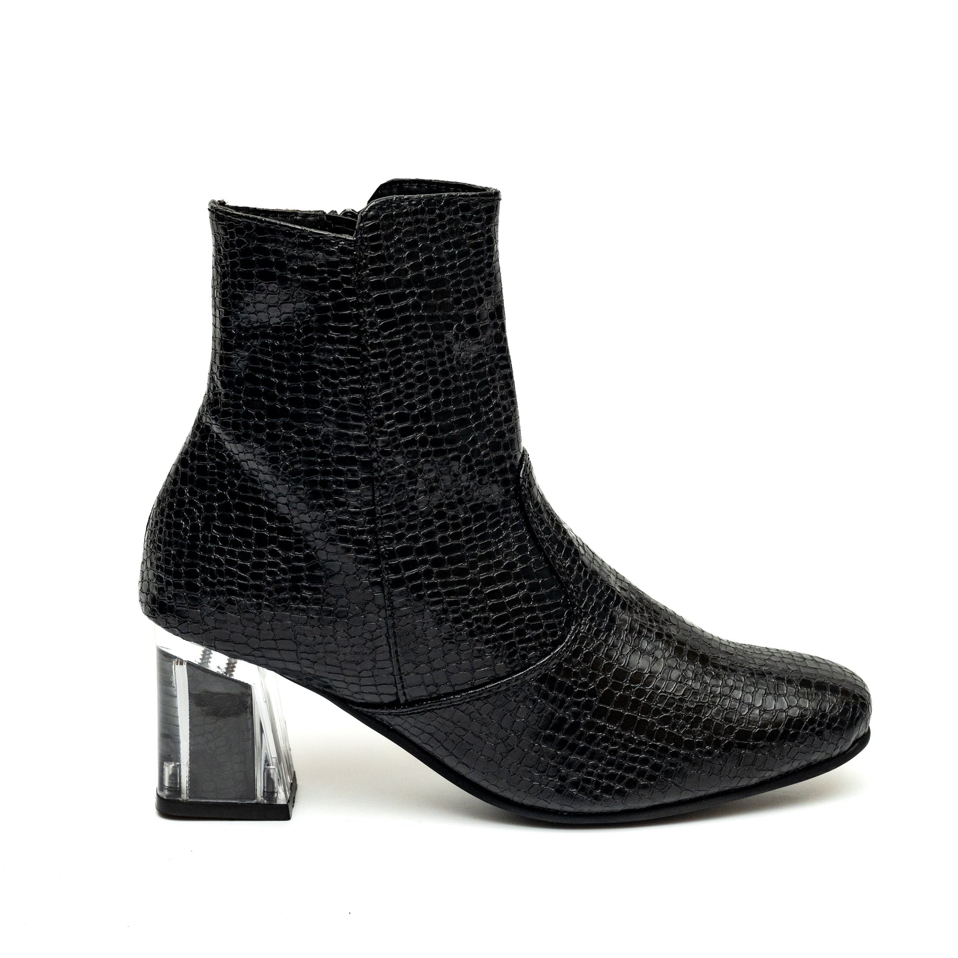 Block Heel Ankle Boots - Black 