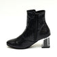 Block Heel Ankle Boots - Black 