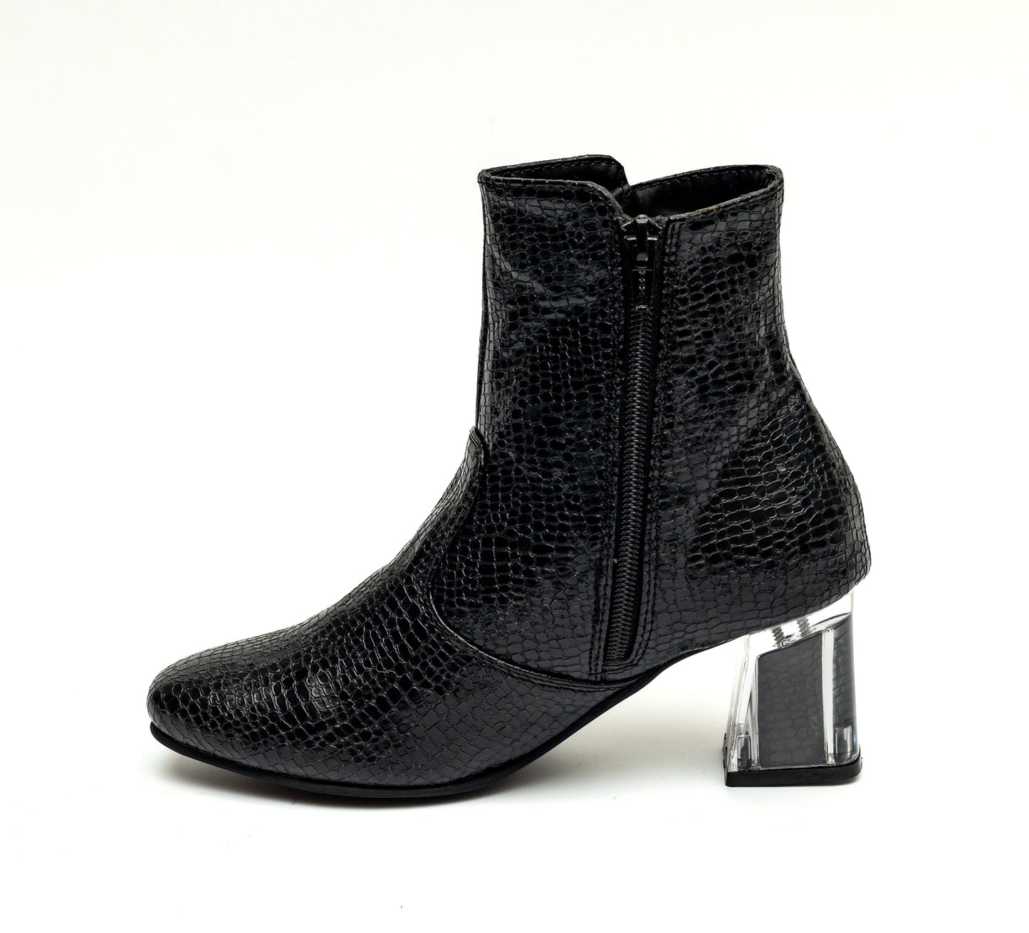 Block Heel Ankle Boots - Black 