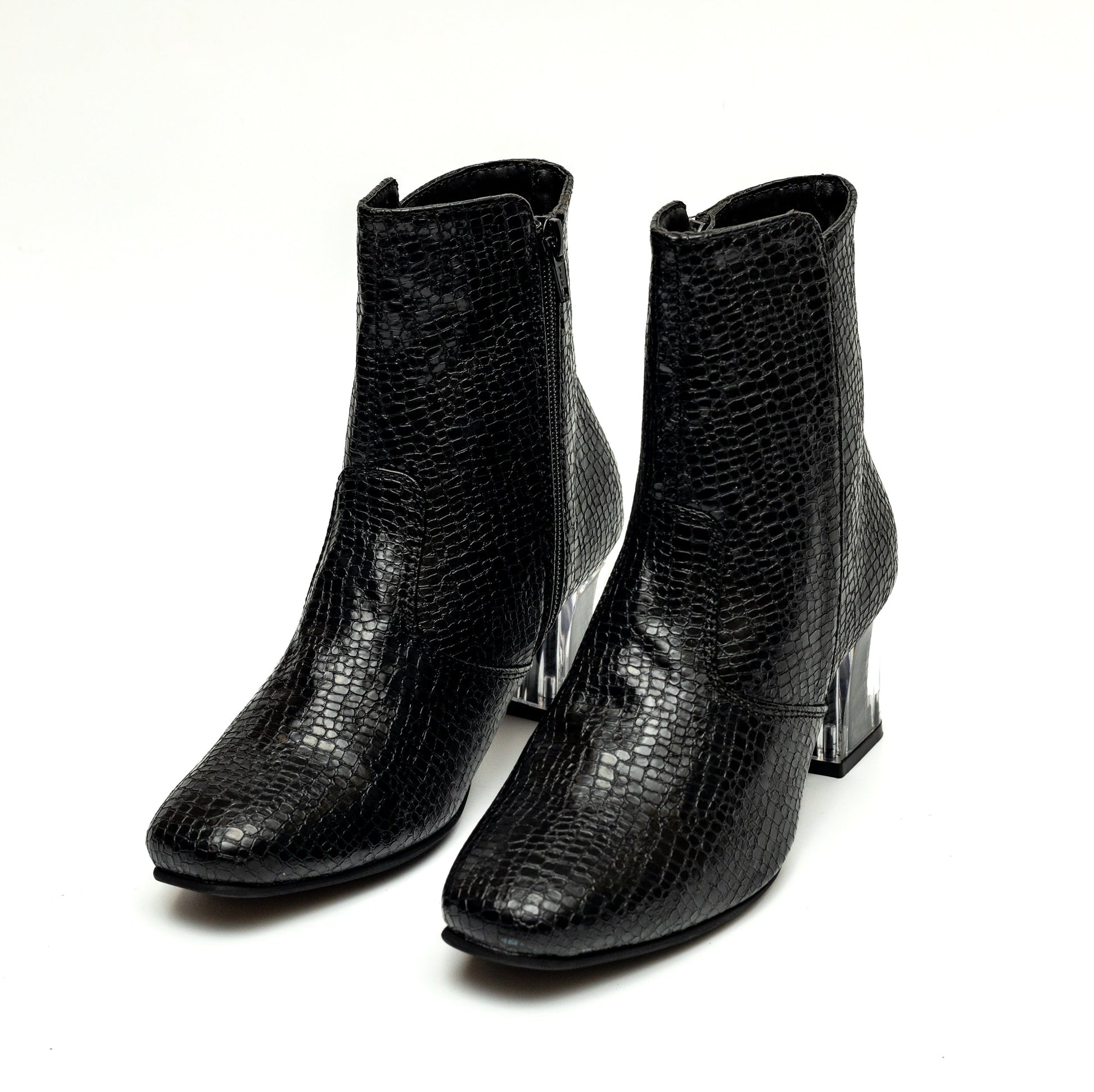 Block Heel Ankle Boots - Black 