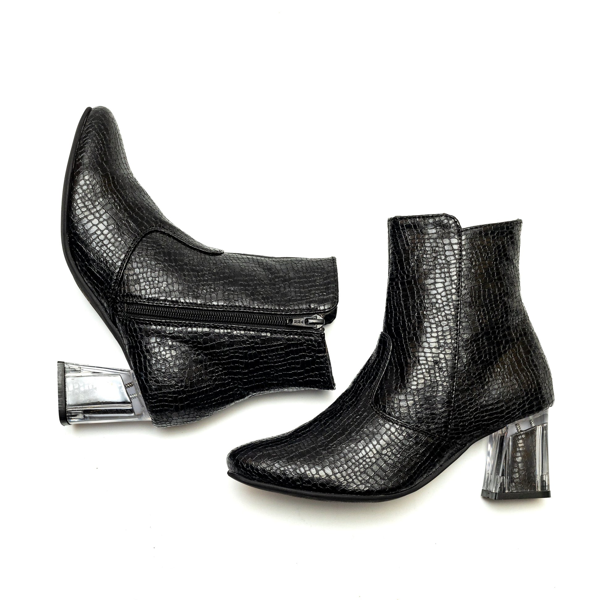 Block Heel Ankle Boots - Black 