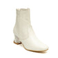 Block Heel Ankle Boots - White 