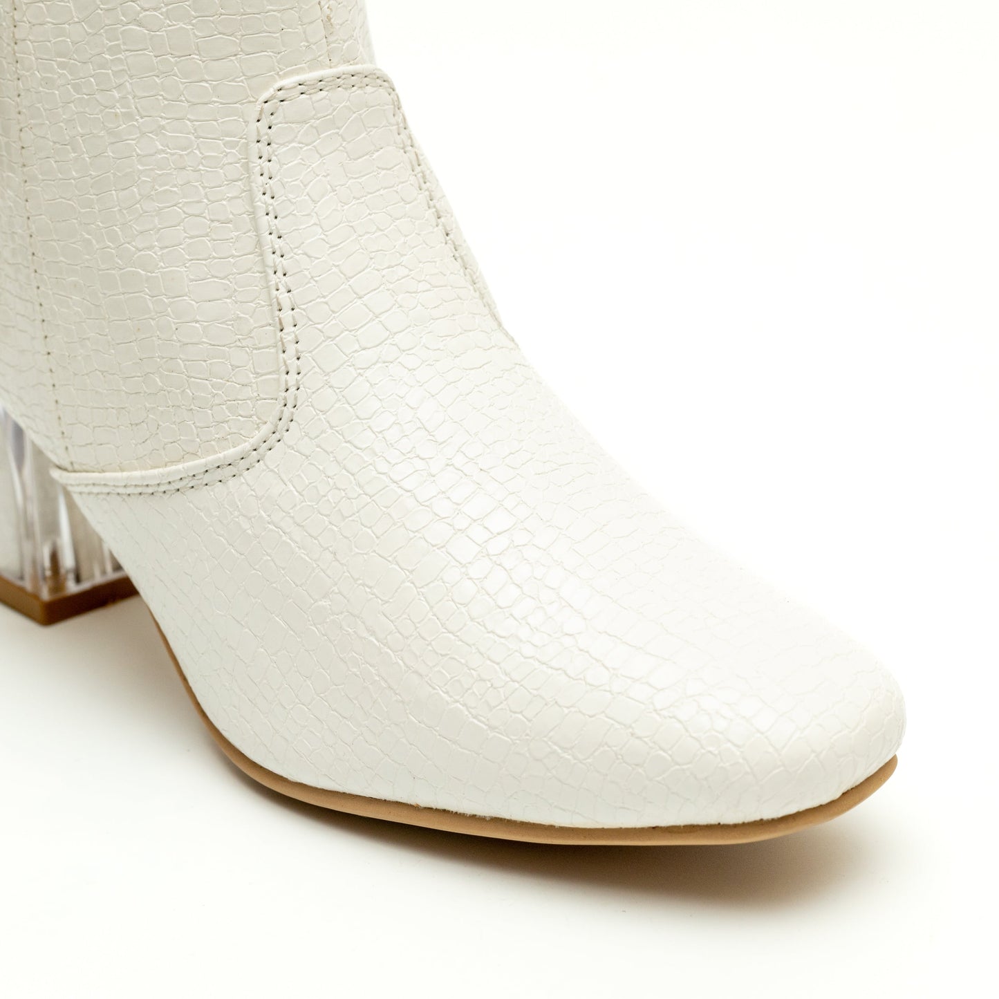 Block Heel Ankle Boots - White 