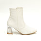 Block Heel Ankle Boots - White 