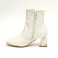 Block Heel Ankle Boots - White 