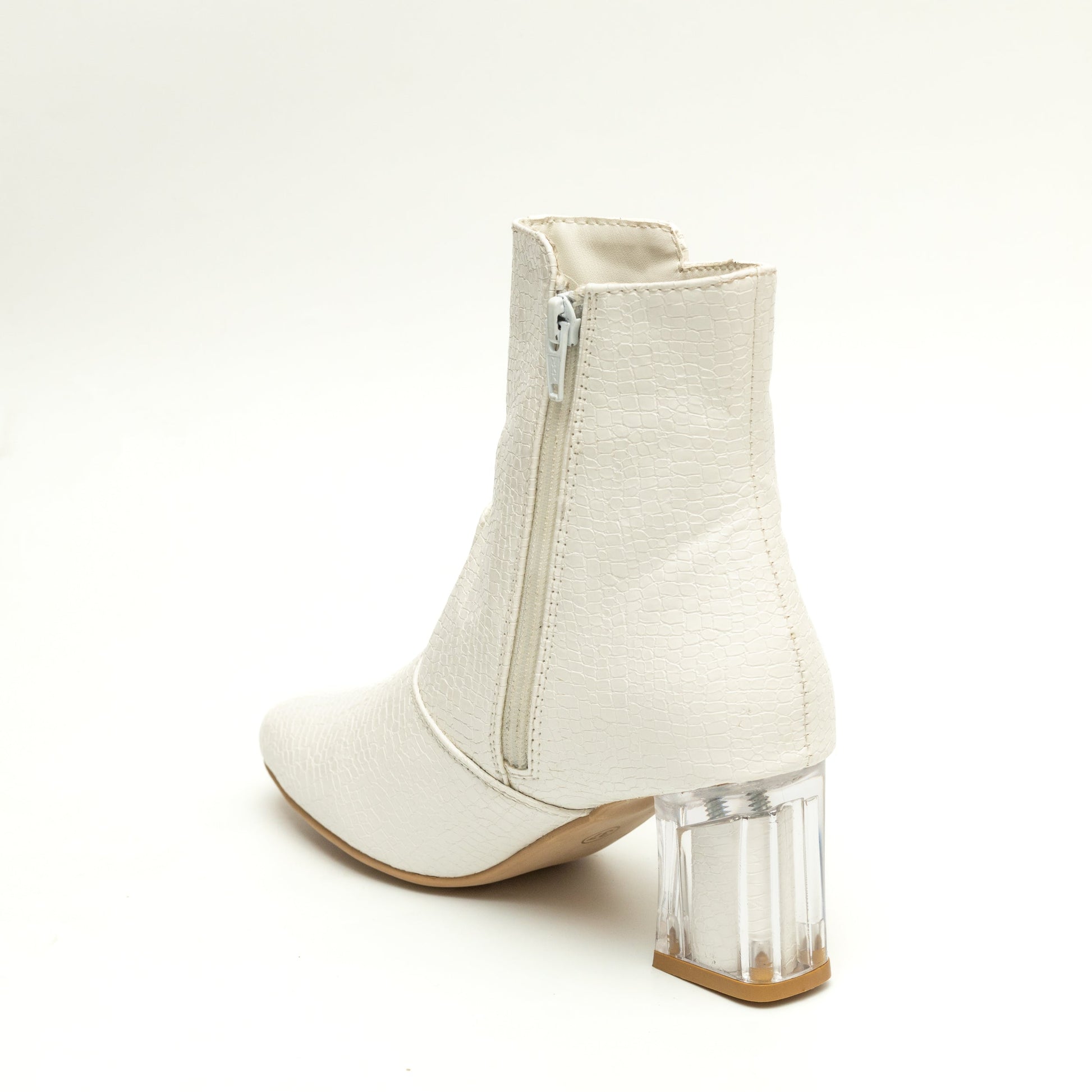 Block Heel Ankle Boots - White 